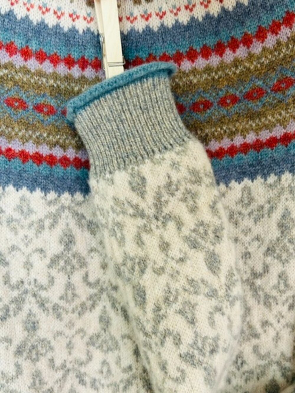 Susan Bristol EUC 100% Extra Fine Merino Wool Fair Isle Cardigan Small - Picture 5 of 7